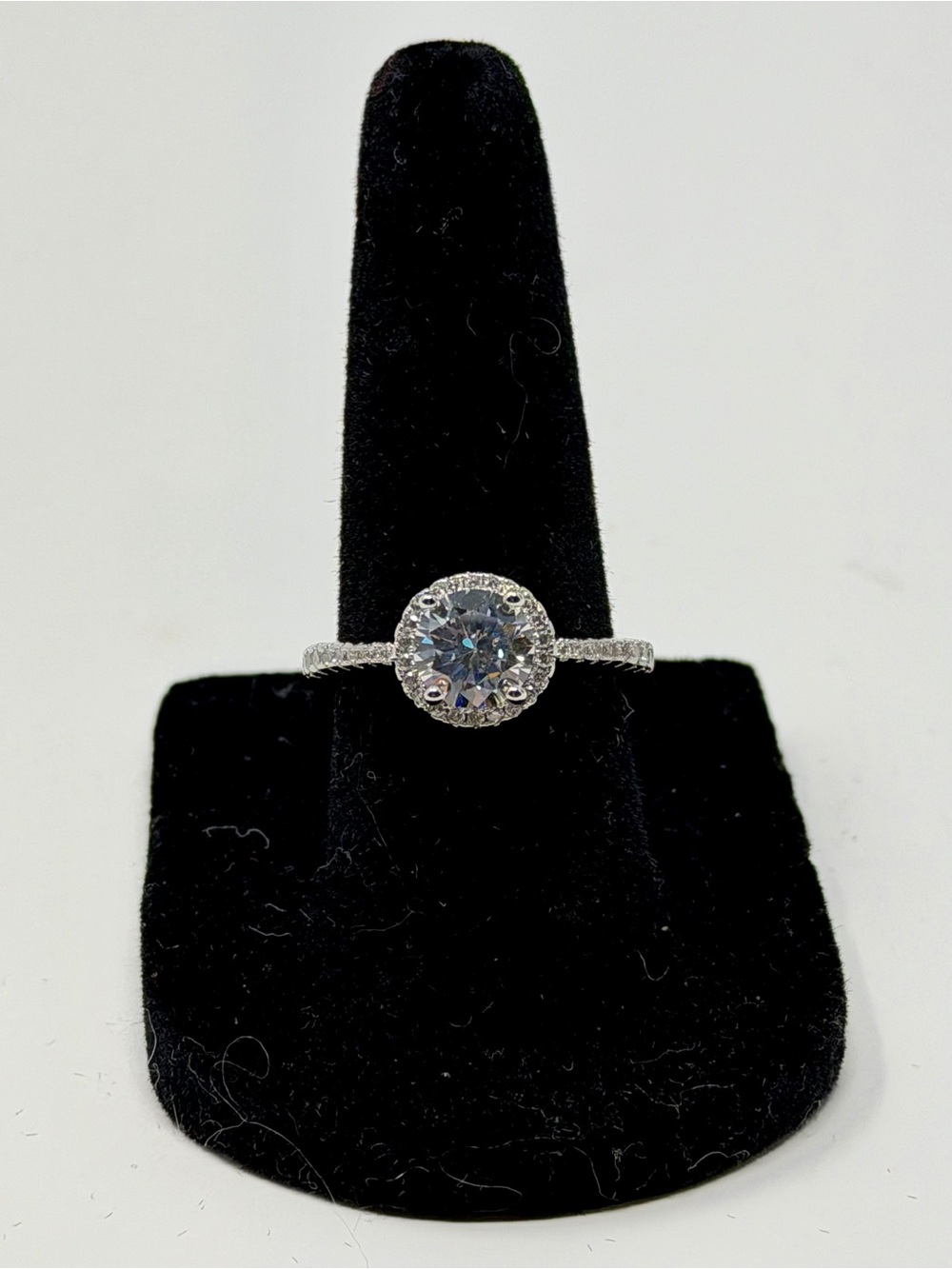 Silver Halo Round Moissanite Engagement Ring in 925 Sterling Silver NWT